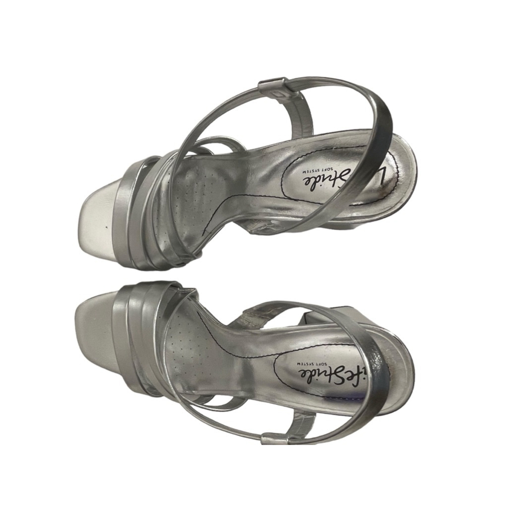 Size 10 Silver LifeStride Broadway Strappy chunky heel open toe sandals - Picture 4 of 7